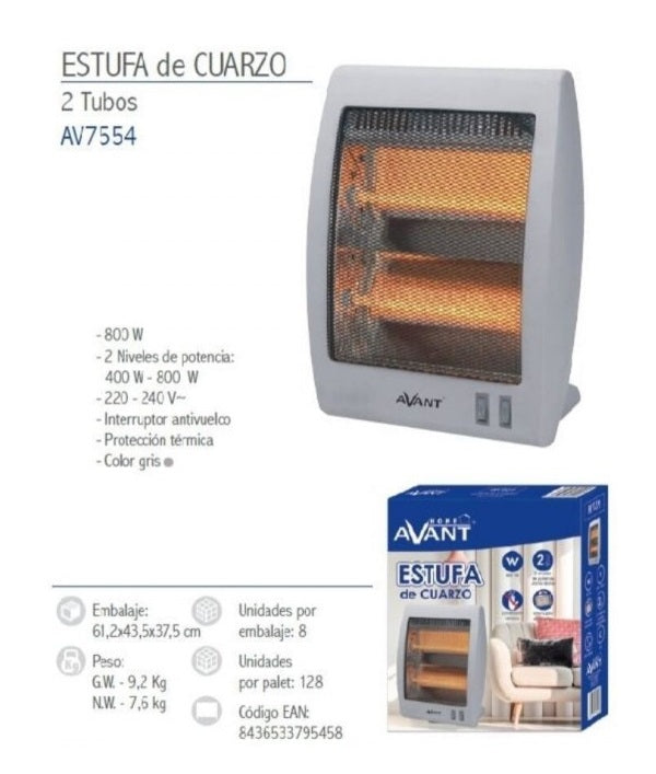 ESTUFA DE CUARZO HALOGENA 2 TUBOS 400/800W