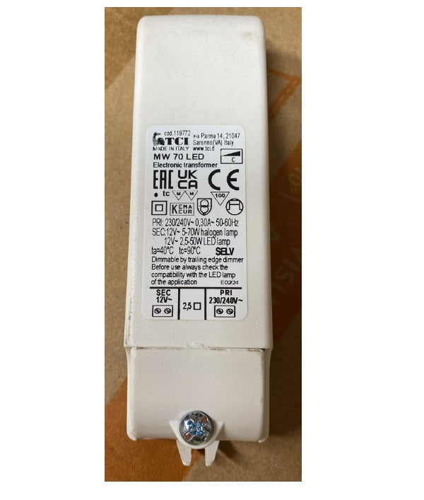 TRANSFORMADOR DIM 12v 5-70w / LED 2.5-50w (12x3cm)
