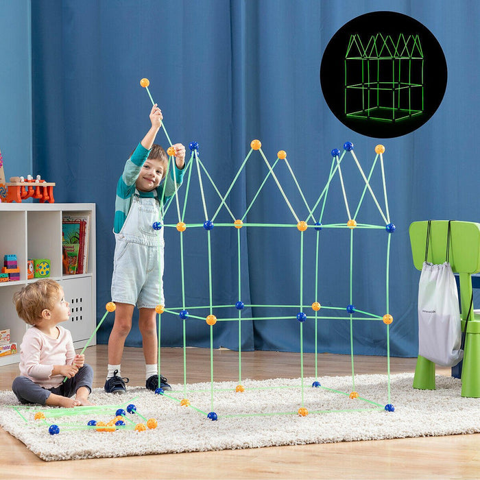 Kit de Construcción de Fuertes para Niños Builkitt InnovaGoods con 155 Piezas y Varillas Fluorescentes