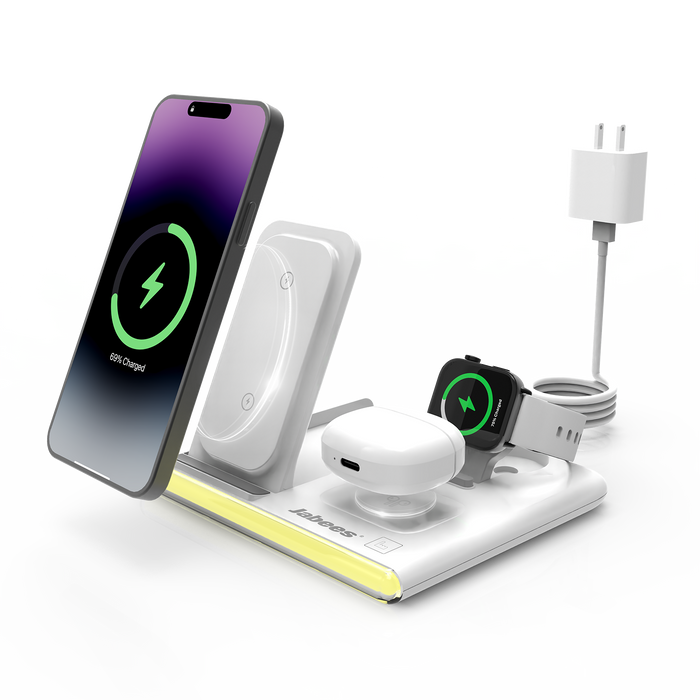 Jabees PowerGlow 4-i-1 trådløs ladestasjon med LED-nattlys