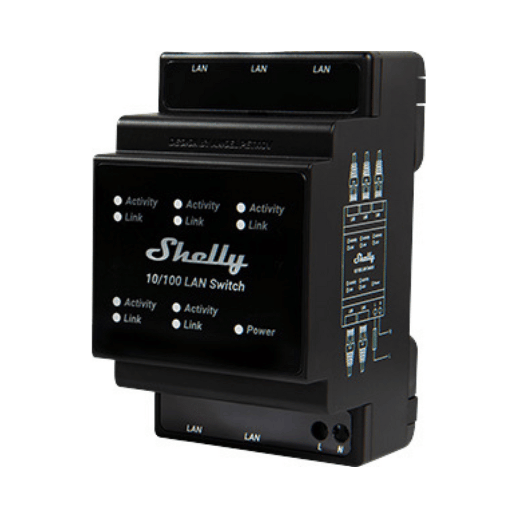 Shelly LAN Switch — Conmutador Ethernet 5 Puertos DIN Rail