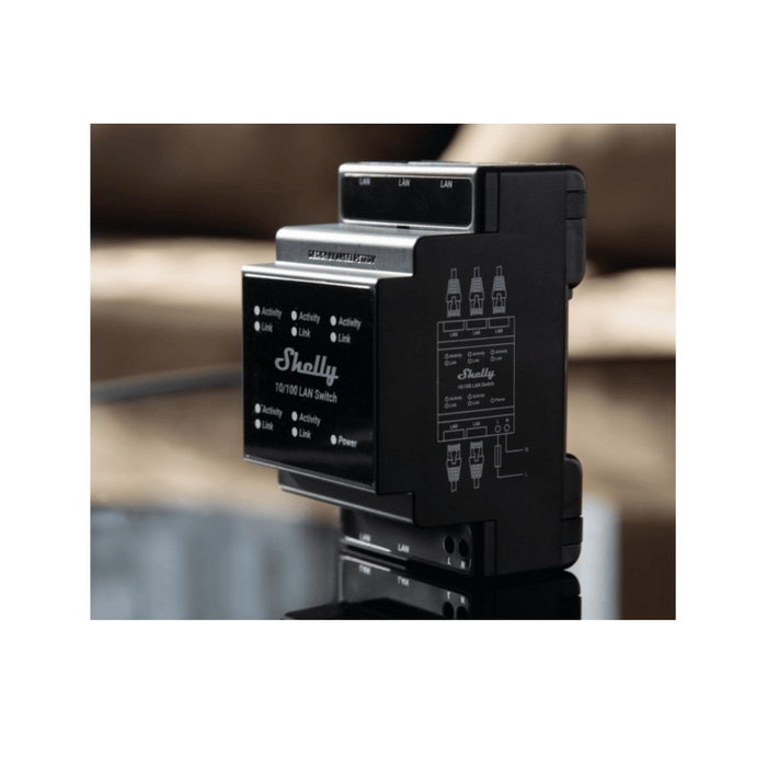 Shelly LAN Switch — Conmutador Ethernet 5 Puertos DIN Rail