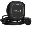 Sort Wallbox Pulsar Max-lader til elbiler med samlet kabel og Type 2-stik, produktfoto.