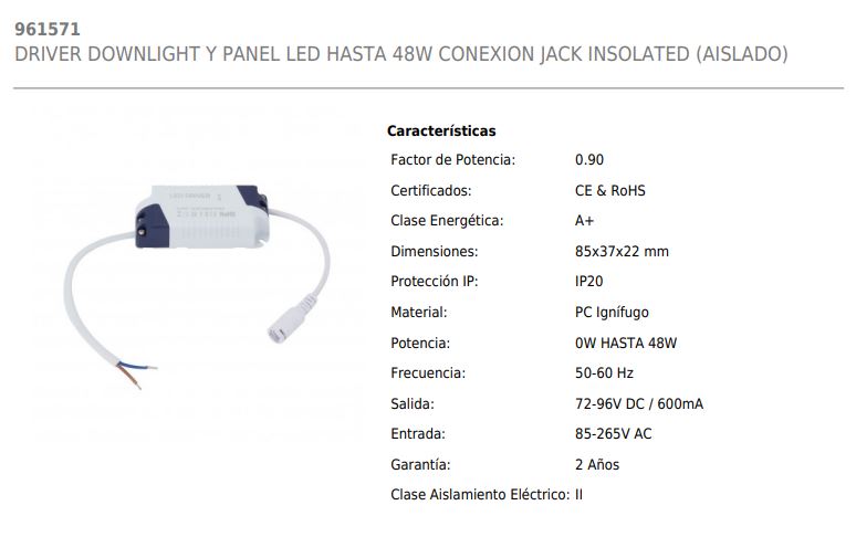 DRIVER LED 600mA 48w ( 54-87v )
