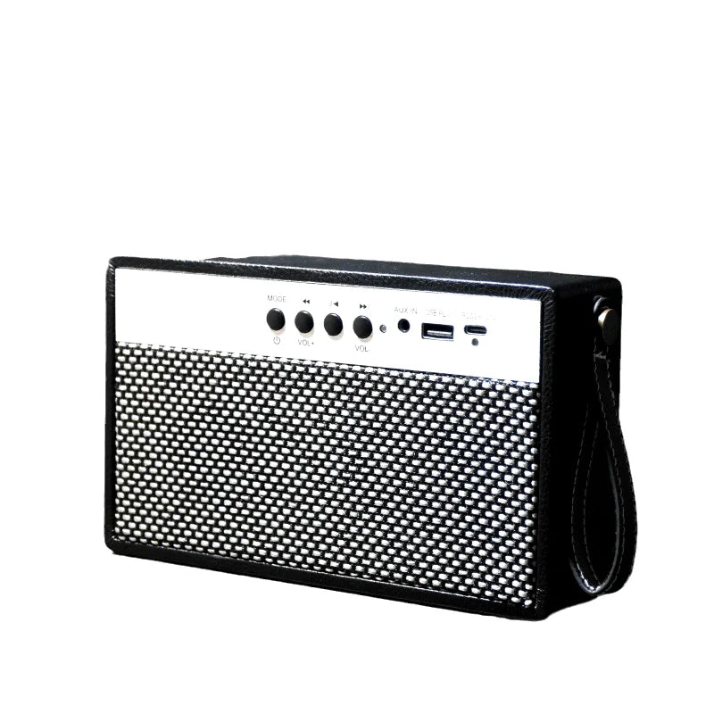 Bærbar mini-Bluetooth-høyttaler med retrodesign, svart