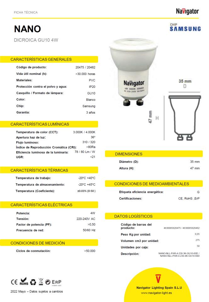 GU10 LED "" 35mm "" 4W 4000K NAVIGATOR *