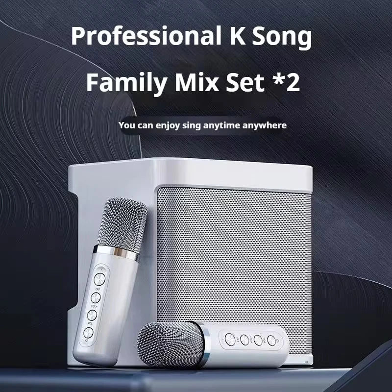 Enceinte de karaoké portable avec deux microphones, blanche