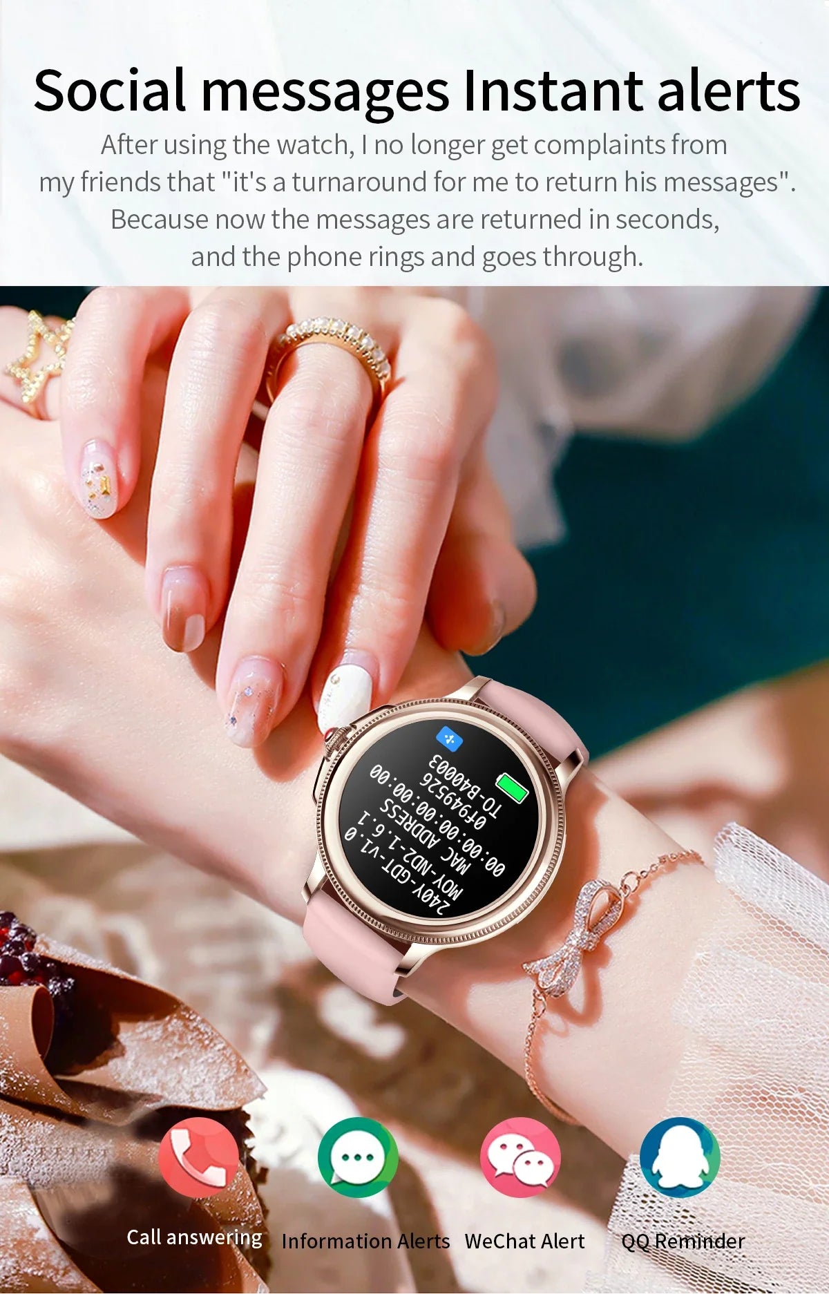 Smartklokke for kvinner med Bluetooth-samtaler