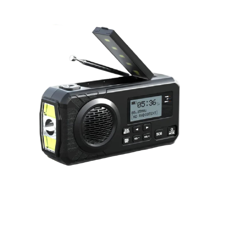 Solcelledrevet DAB+-nødradio med sveiv, svart