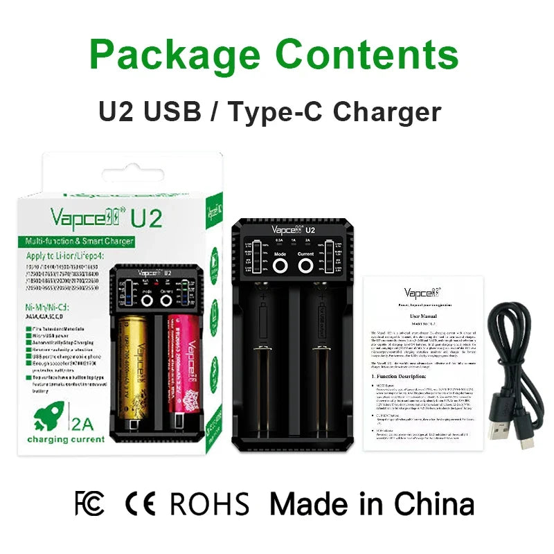 Smart USB-minilader Vapcell U2 på 2 A