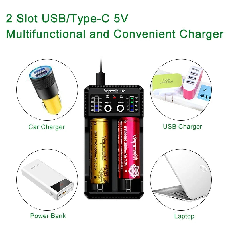 Smart USB-minilader Vapcell U2 på 2 A