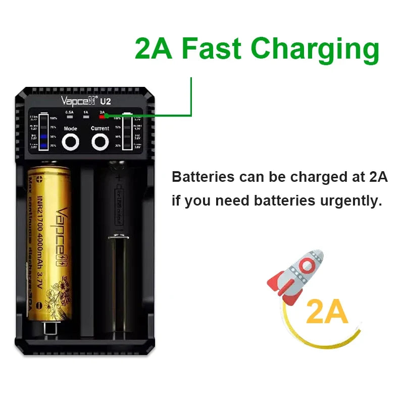 Smart USB-minilader Vapcell U2 på 2 A