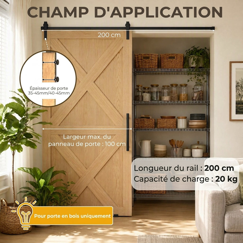 200 cm lange Führungsschiene aus Kohlenstoffstahl für Scheunenschiebetüren