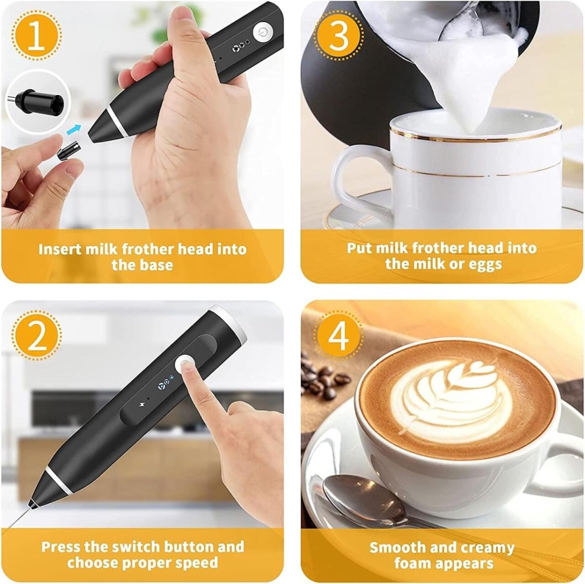 Batidor Espumador de Leche 2 en 1 Recargable con 3 Velocidades y Carga USB