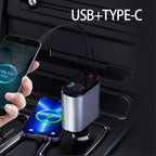 Cargador de Coche Rápido 120W 4 en 1 con Cables Retráctiles