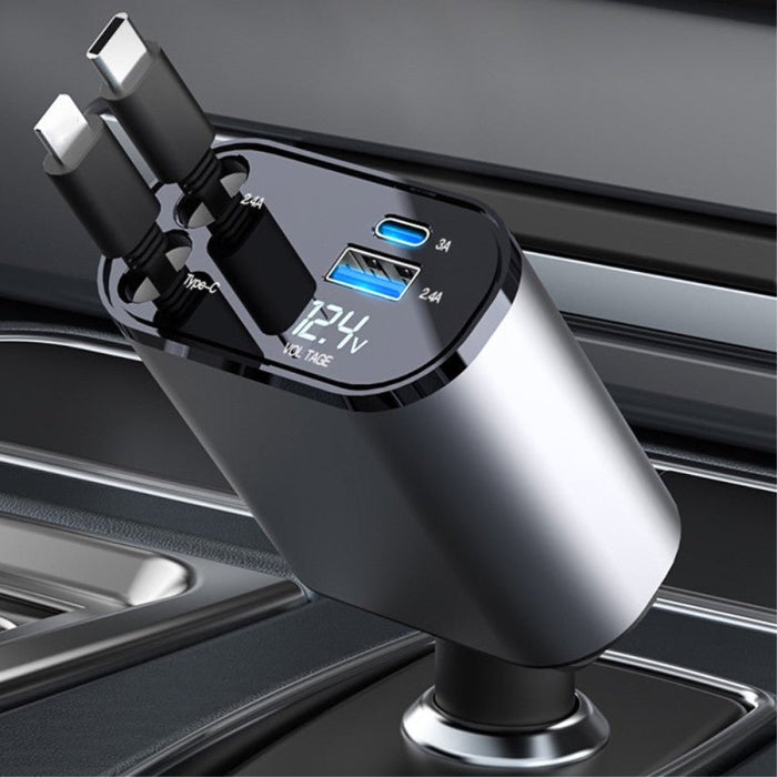 Cargador de Coche Rápido 120W 4 en 1 con Cables Retráctiles