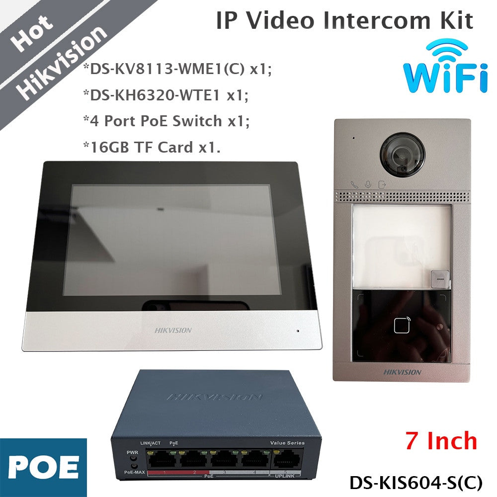 Hikvision IP-videoporttelefonsett med Wi-Fi og 7-tommers skjerm DS-KIS604-S(C)