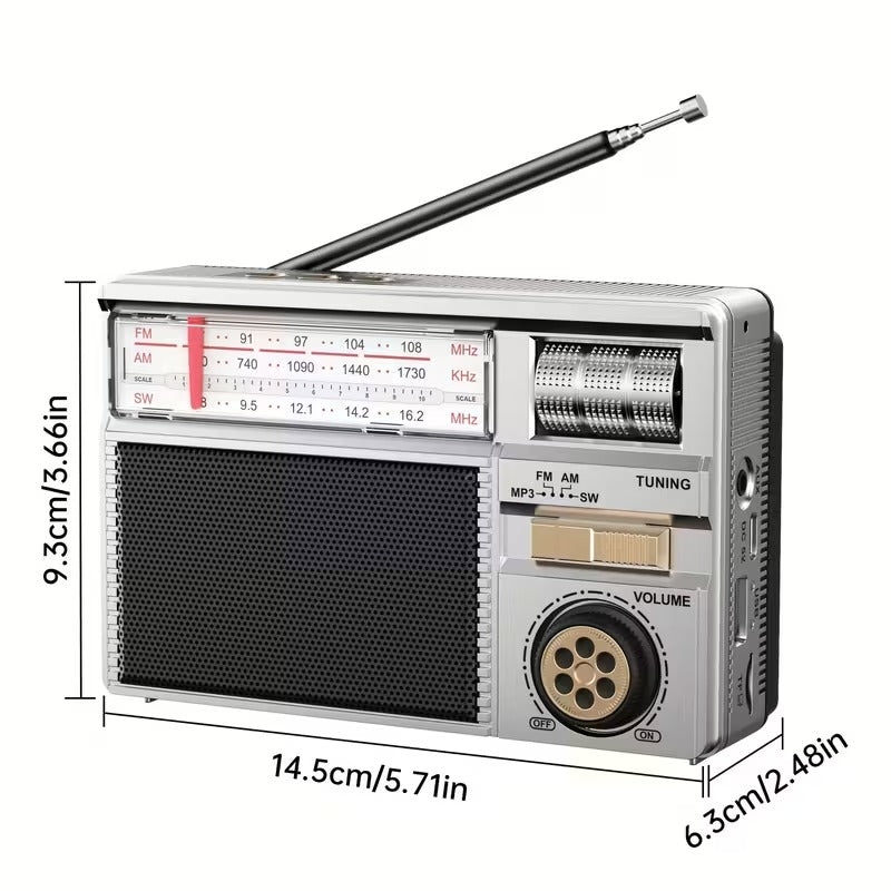 Bærbar multifunksjonsradio med FM/AM/Bluetooth/solenergi