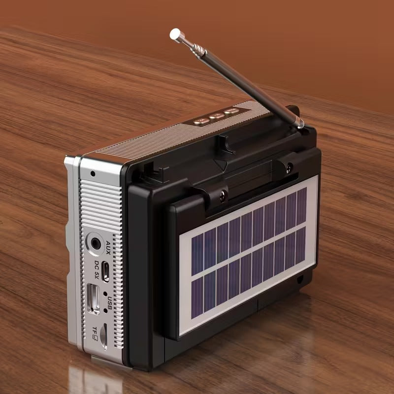 Bærbar multifunksjonsradio med FM/AM/Bluetooth/solenergi