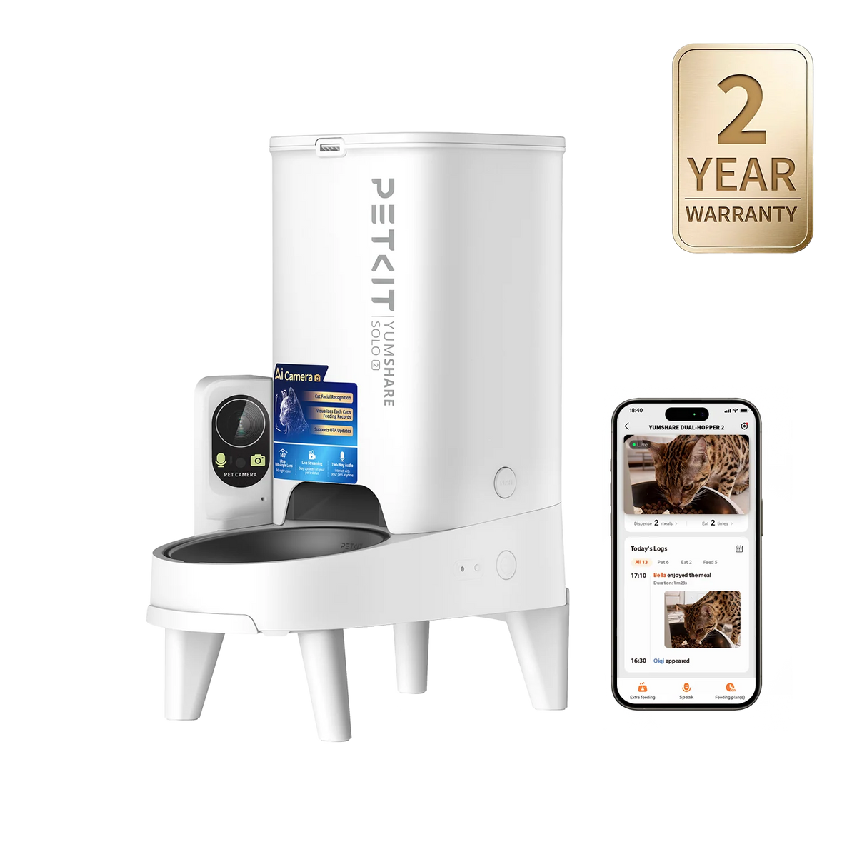 PETKIT YumShare Solo 2 automatisk fôrautomat med kamera