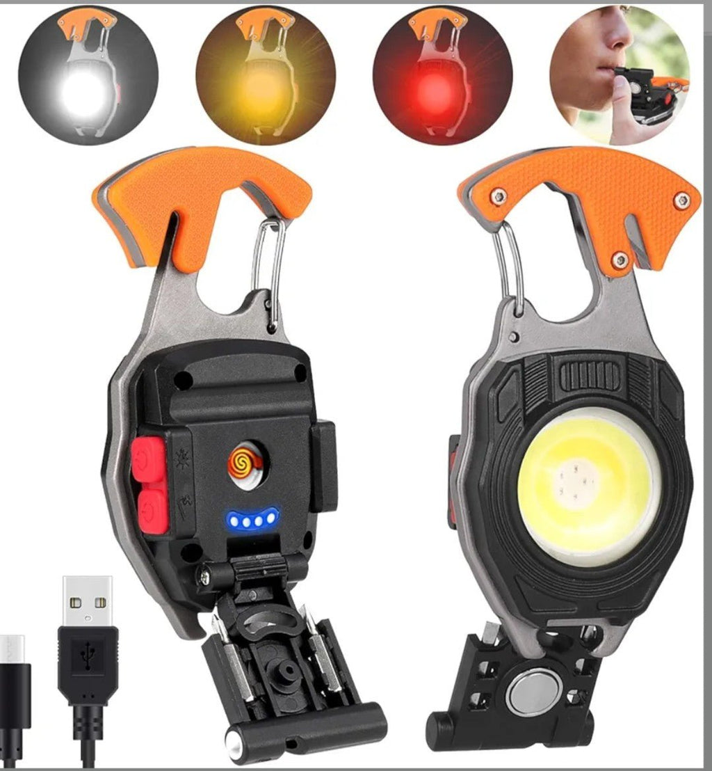 Mini Herramienta Multifunción con LED COB, Silbato de Emergencia y Corta Cinturones