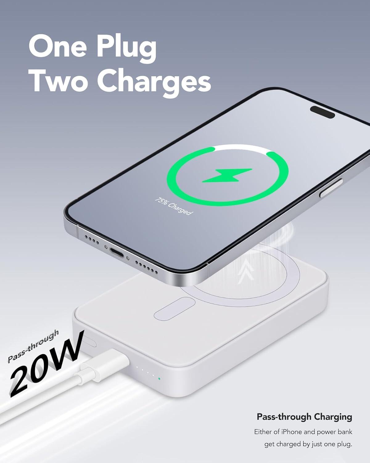 Power Bank Magnético 10000mAh con Carga Inalámbrica Rápida y Compacta