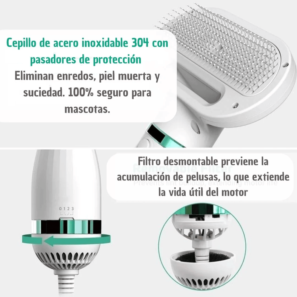 Secador-Cepillo para Mascotas 2 en 1